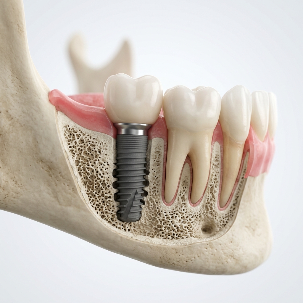 Ilustración 3D de la fase quirúrgica de un implante dental — ADEN | Dra. Andrea Fragozo